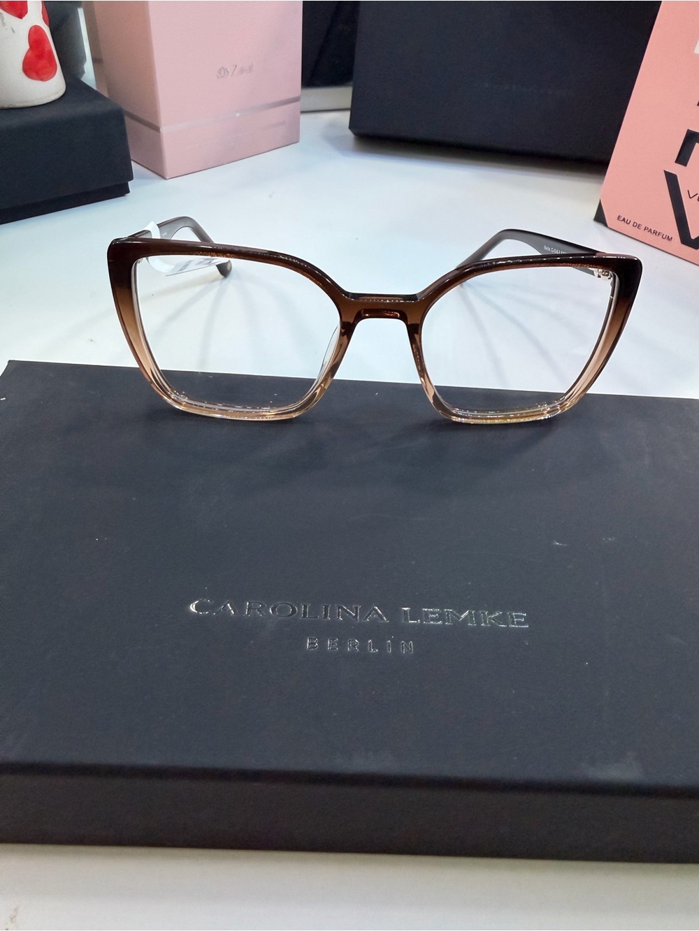 Carolina Lemke Women's Brown Gradient Cat-Eye Glasses (Includes leather pouch)